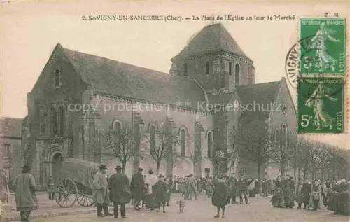 AK / Ansichtskarte Savigny-en-Sancerre BOURGES 18 Cher Place de l'Eglise un jour de marché
