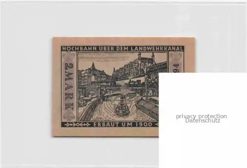 AK / Ansichtskarte Eisenbahn Railway Chemin de Fer Ferrovia-- Berlin 2 Mark Hochbahn Landwehrkanal 1900