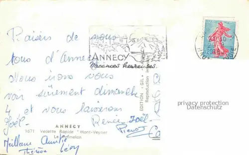 AK / Ansichtskarte ANNECY 74 Haute-Savoie Vedette Rapide Mont Veyrier Le Parmelan