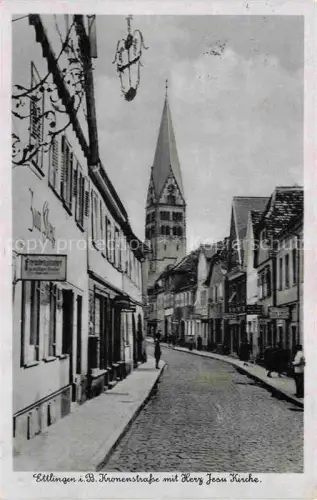 AK / Ansichtskarte Ettlingen KARLSRUHE BW Kronenstrasse mit Herz Jesu Kirche