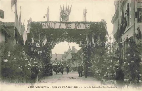AK / Ansichtskarte Cour-Cheverny BLOIS 41 Loir-et-Cher Fête du 23 Août 1908 Arc de Triomphe Rue National