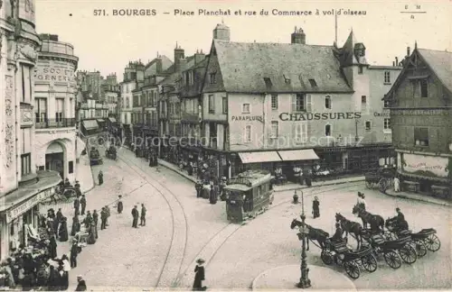 AK / Ansichtskarte BOURGES 18 Cher Place Planchat et Rue du Commerce à vol d'oiseau