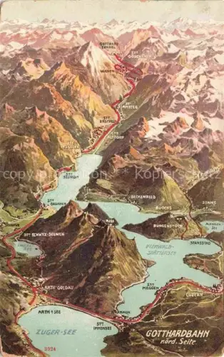 AK / Ansichtskarte Gotthardbahn Eisenbahn Leventina TI Panoramakarte mit Zugersee und Vierwaldstaettersee