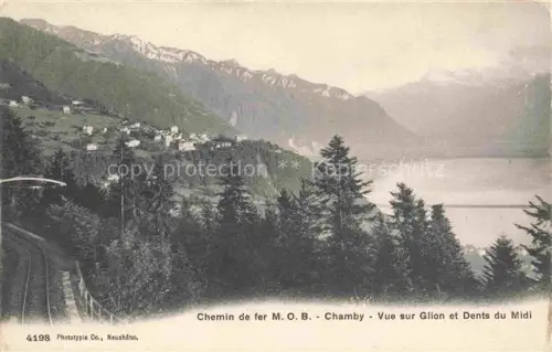 AK / Ansichtskarte Chamby VEVEY VD Chemin de fer MOB Vue sur Glion et Dents du Midi