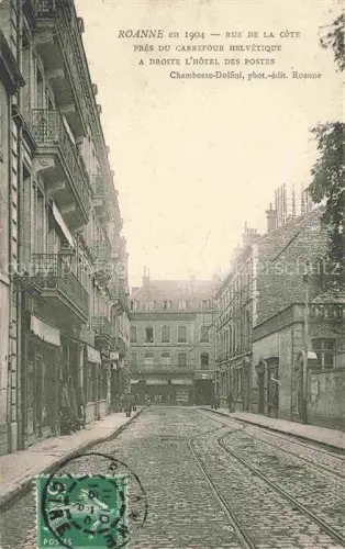 AK / Ansichtskarte ROANNE 42 Loire La ville en 1904 Rue de la Côte près du Carrefour Helvétique Hôtel des Postes