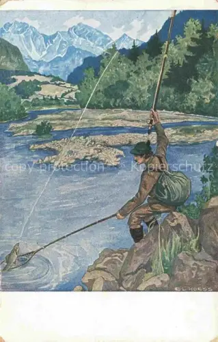 AK / Ansichtskarte Angeln Fischerei Fishing Peche-- L. Hoess Perti heil Muenchen 