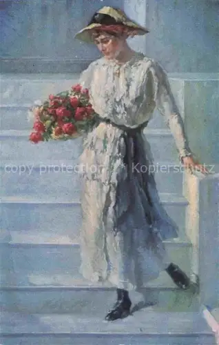 AK / Ansichtskarte ROTTMANNER Alfred Kuenstlerkarte Frauen Letzte Rosen Hut Palette-k  Nr. 72