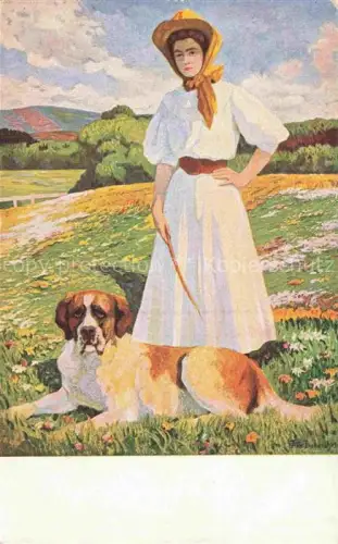 AK / Ansichtskarte BORCHARDT F. Kuenstlerkarte Hochsommer Muenchen Hund Frau 