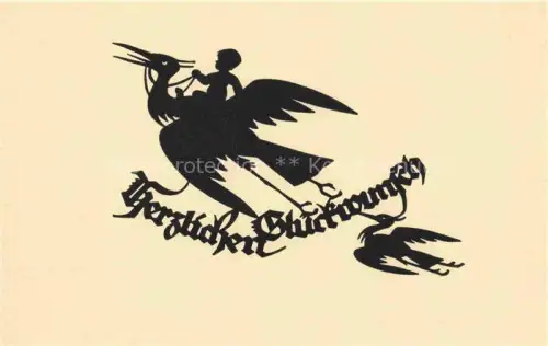 AK / Ansichtskarte SCHWINDT A. M. Kuenstlerkarte Schattenbild Glueckwunsch Vogel Baby  