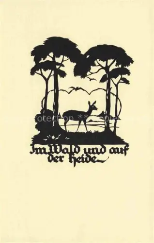AK / Ansichtskarte SCHWINDT A. M. Kuenstlerkarte Schattenbild Wald und Heide Hirsch
