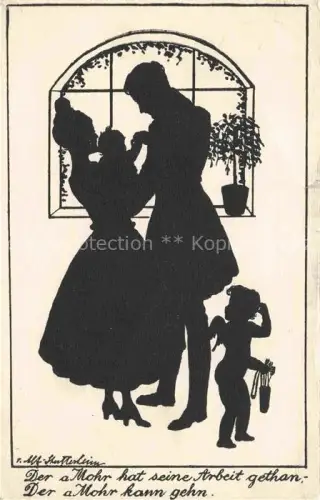 AK / Ansichtskarte SCHATTENBILDKARTE Shadowbolt Scherenschnitt-AK Familie Engel Mohr 
