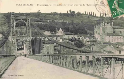 AK / Ansichtskarte Port Sainte Marie AGEN 47 Lot-et-Garonne Pont suspendu avec vue de l'Eglise Notre-Dame