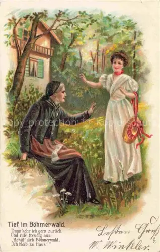 AK / Ansichtskarte Boehmerwald Region CZ Litho Frau Hut 