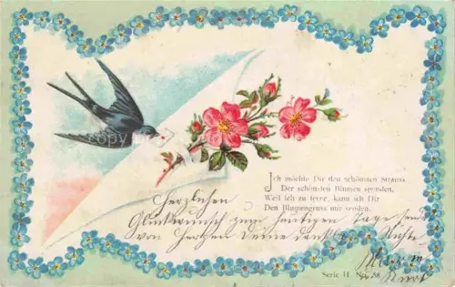 AK / Ansichtskarte Brieftaube Carrier Pigeon voyageur-- Blumenzweig Litho