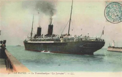 AK / Ansichtskarte Dampfer Binnenschifffahrt Le Havre Transatlantique La Lorraine