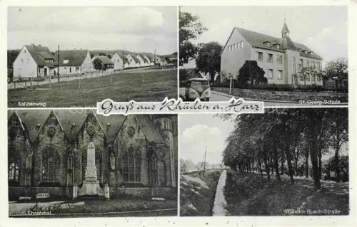 AK / Ansichtskarte Rhueden Seesen Harz Niedersachsen Salinenweg St. Georg-Schule Ehrenmal Wilhelm-Busch-Strasse