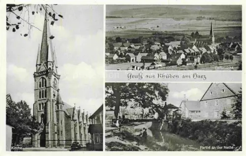 AK / Ansichtskarte Rhueden Seesen Harz Niedersachsen Kirche Teilansicht Partie an der Nette