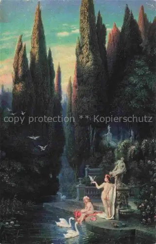AK / Ansichtskarte HoeLSCHER Constantin Kuenstlerkarte am Kuehlen Zypressenteich Schwamm 