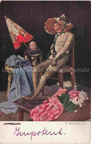 AK / Ansichtskarte Massmann Hans Kuenstlerkarte Puppentheater Regenschirm  