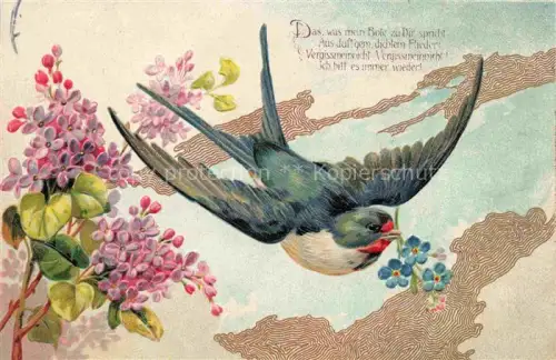 AK / Ansichtskarte Schwalben Swallow Hirondelle Golondria Voegel Birds Oiseaux Blume Litho