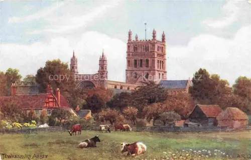 AK / Ansichtskarte QUINTON Alfred Robert ARQ (1853-1934) Kuenstlerkarte Nr. Tewkesbury Abbey Kuehe England 