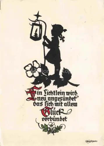 AK / Ansichtskarte PLISCHKE Georg Kuenstlerkarte Schattenbild Glueck verbuendet Kind Laterne
