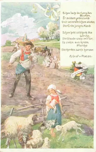 AK / Ansichtskarte KAUFMANN H. Kuenstlerkarte Schaeferei Sheperding Lamm Schafe Landwirtschaft 