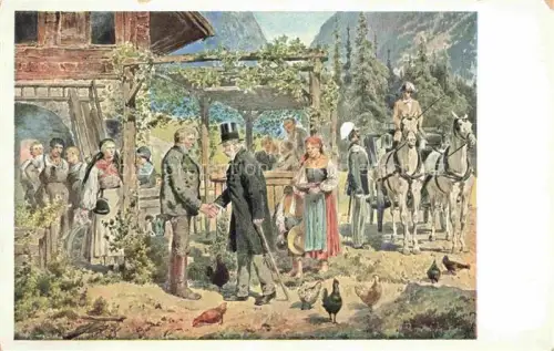 AK / Ansichtskarte GREIL Alois Kuenstlerkarte BDD oesterreich Ostmark Linz Donau Nr. 45 Pferdkutsche Huehner 
