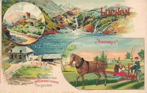 AK / Ansichtskarte LUCHON Bagneres-de-Luchon 31 Haute-Garonne Vue générale Lac Alpes L'Hirondelle Kuenstlerkarte