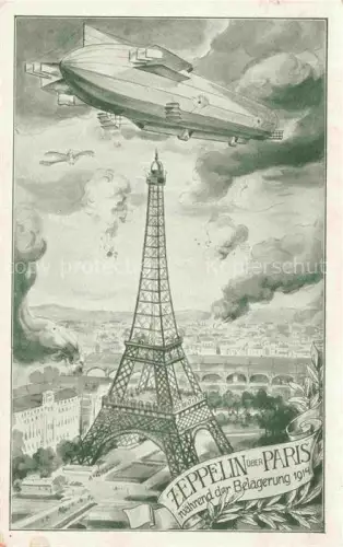 AK / Ansichtskarte PARIS 75 Zeppelin ueber der Stadt Eiffelturm waehrend der Belagerung 1914 Kuenstlerkarte