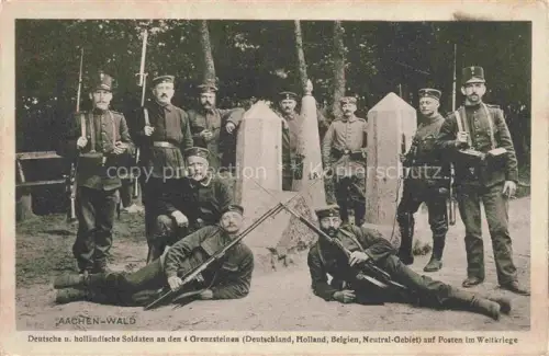 AK / Ansichtskarte AACHEN Deutsche und hollaendische Soldaten an den 4 Grenzsteinen Deutschland Holland Belgien Neutra-Gebiet auf Posten Feldpost