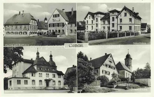 AK / Ansichtskarte Gerstetten  Wuerttemberg Heidenheim BW Partie am Rathaus Schulhaus Bahnhof-Hotel Kirche