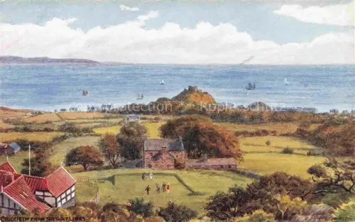 AK / Ansichtskarte Criccieth Gwynedd Wales UK Panorama Blick aufs Meer Golf Kuenstlerkarte