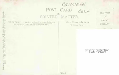 AK / Ansichtskarte Criccieth Gwynedd Wales UK Panorama Blick aufs Meer Golf Kuenstlerkarte