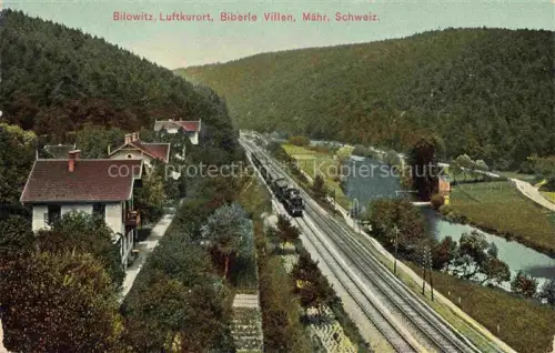 AK / Ansichtskarte Bilowitz Bilovice nad Svitavou Uherske Hradiste CZ Teilansicht Luftkurort Biberble Villen Eisenbahn