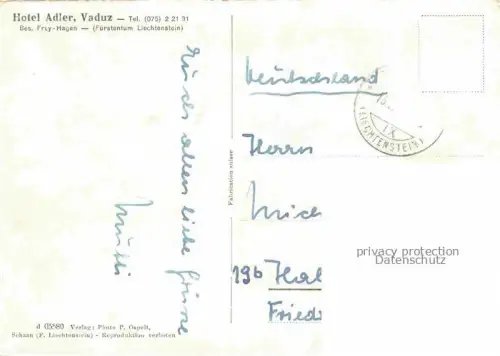 AK / Ansichtskarte Vaduz Liechtenstein FL Hoel Adler Schloss