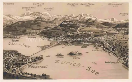 AK / Ansichtskarte Zuerichsee ZH Panoramakarte mit Obersee