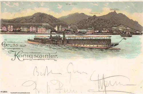 AK / Ansichtskarte Koenigswinter Rhein Fahrgastschiff mit Starrenburg und Drachenfels