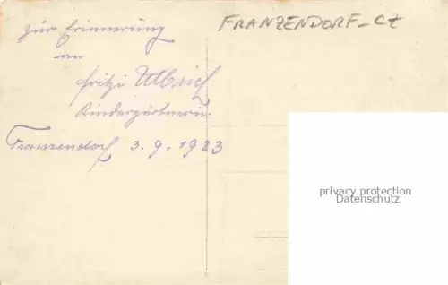 AK / Ansichtskarte Franzendorf Reichenberg Liberec Boehmen CZ Zur Erinnerung an Fritzi Ulbrich Kindergaertnerin