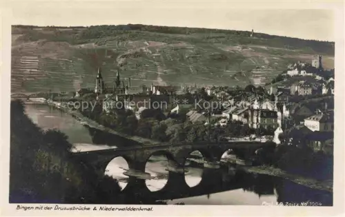 AK / Ansichtskarte Bingen Rhein Panorama Drususbruecke und Niederwalddenkmal Serie Der deutsche Rhein