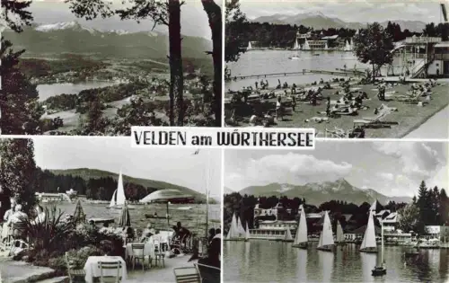 AK / Ansichtskarte Velden  Woerthersee AT Panorama Alpen Strandbad Segeln Restaurant Terrasse