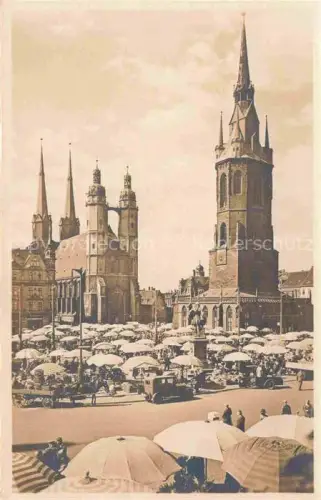 AK / Ansichtskarte Halle Saale Marktplatz Kirche Roter Turm Haendel-Denkmal