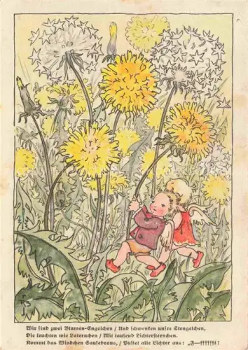 AK / Ansichtskarte BUSCH-SCHUMANN R. Kuenstlerkarte Blumen Kinder Engel Litho