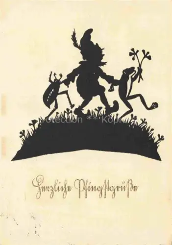 AK / Ansichtskarte Zwerge Dwarfs Nains-- SCHATTENBILDKARTE Frosch 