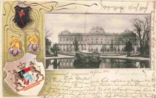 AK / Ansichtskarte WAPPEN-LITHO-RAHMENKARTE Wuerzburg 