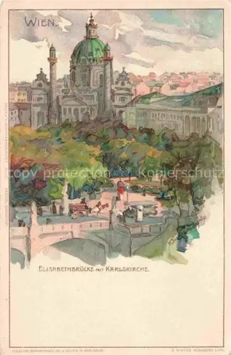 AK / Ansichtskarte JUNKER H. Karlsruhe Kuenstlerlitho Wien Elisabethbruecke mit Karlskirche 