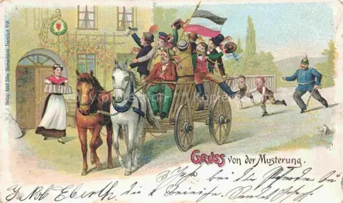AK / Ansichtskarte Schwarz Weiss Rot Gruss von der Musterung Pferde Kutsche 