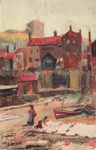 AK / Ansichtskarte Goathland Scarborough UK Old houses and Parish Church Painting Kuenstlerkarte