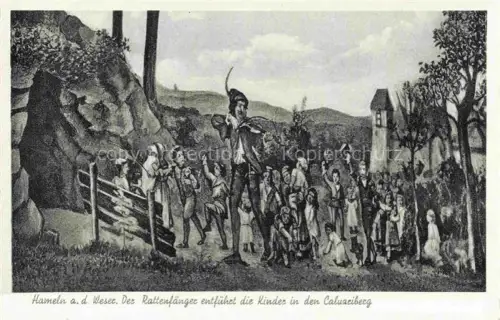 AK / Ansichtskarte HAMELN Weser Der Rattenfaenger entfuehrt die Kinder in den Calvariberg Sage Kuenstlerkarte
