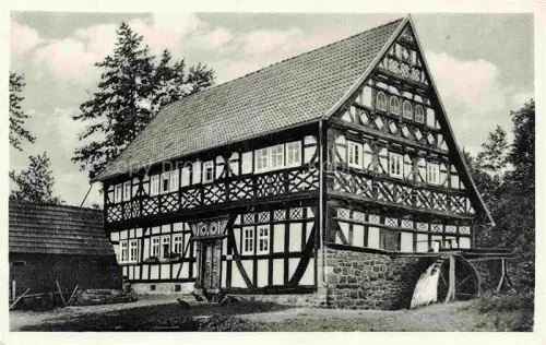 AK / Ansichtskarte Ilbeshausen-Hochwaldhausen Grebenhain Hessen Teufelsmuehle Wassermuehle Fachwerkhaus
